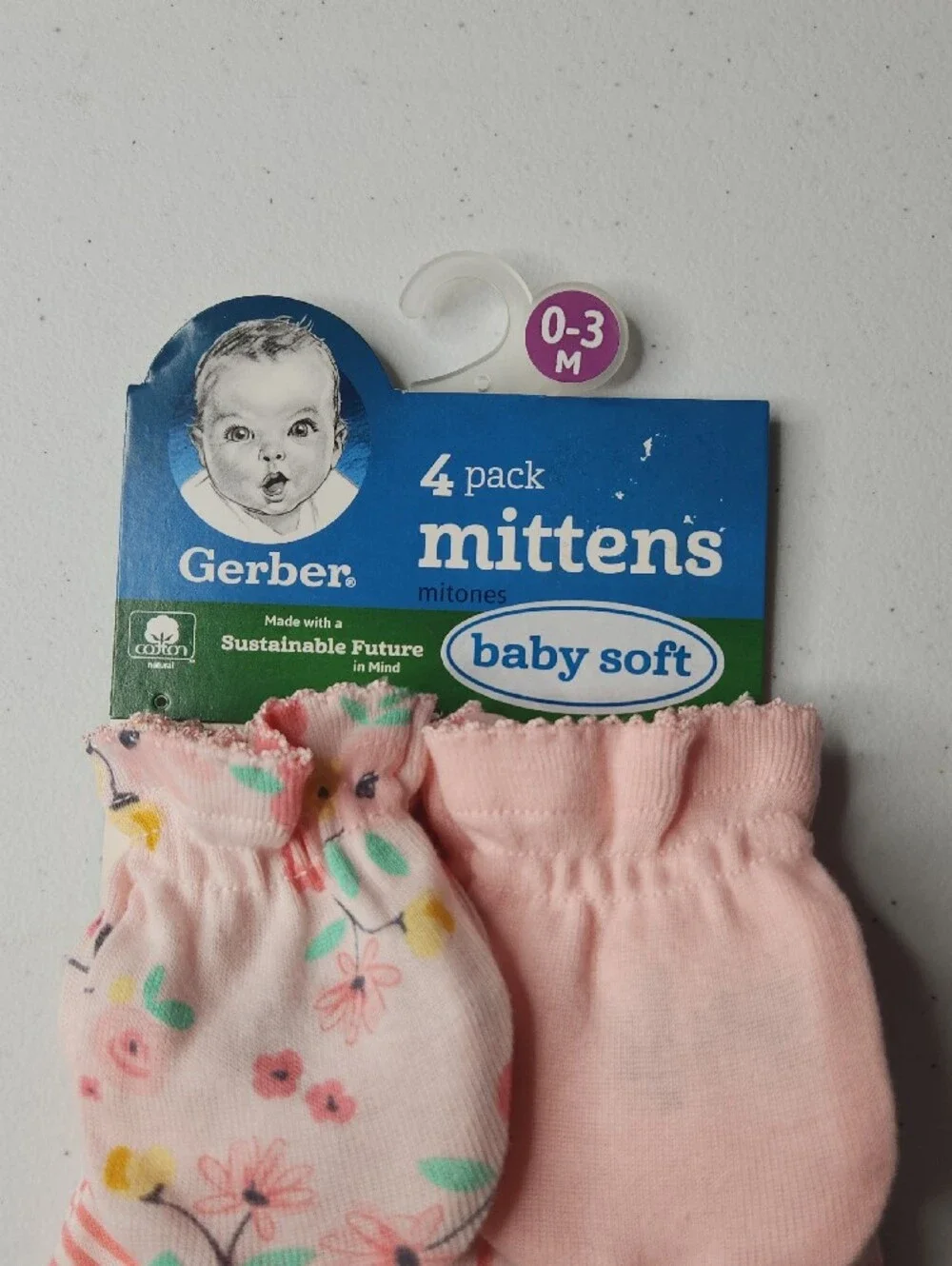 Gerber Pink Floral & Solid Baby Mittens 4-Pack